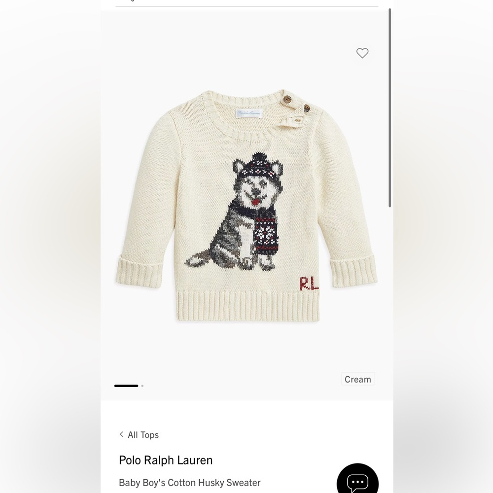 Ralph Lauren Baby Boy's Cotton Husky Sweater size 3mo